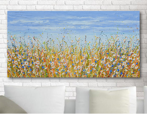 Daisies in August, 24"x48", Acrylics on Canvas