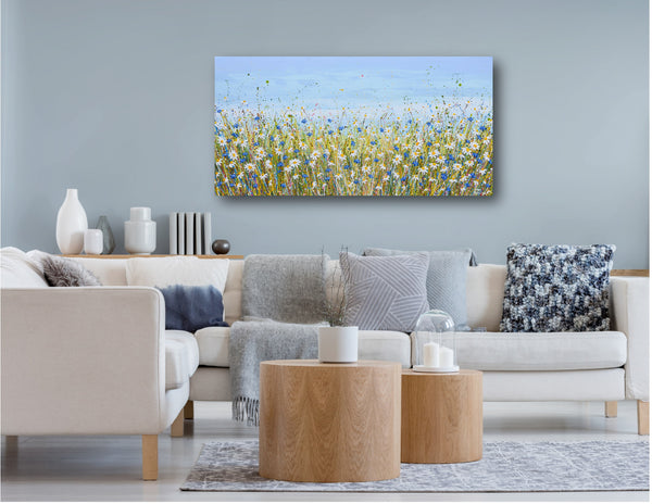 Daisies and Cornflowers II, 48"x24", Acrylics on Canvas