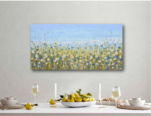 Daisies and Cornflowers II, 48"x24", Acrylics on Canvas