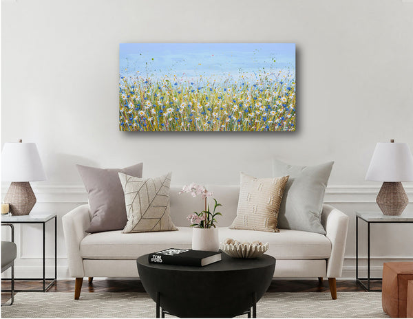 Daisies and Cornflowers II, 48"x24", Acrylics on Canvas