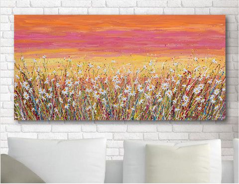 Daisy Field at Sunset, 24"x48", Acrylics on Canvas