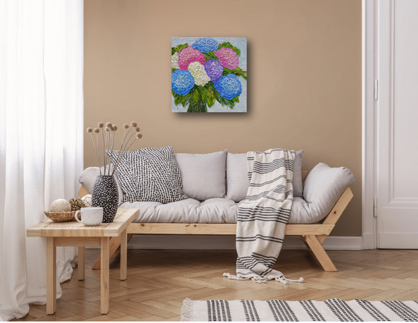 Hydrangea Bouquet, Acrylics on Canvas, 12"x12"