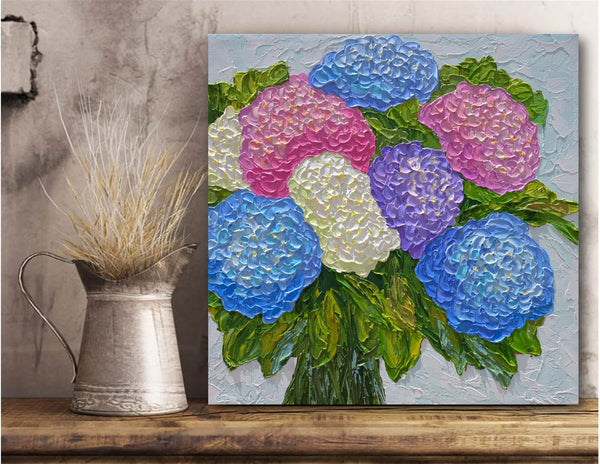 Hydrangea Bouquet, Acrylics on Canvas, 12"x12"