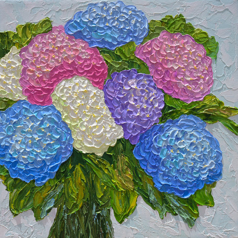 Hydrangea Bouquet, Acrylics on Canvas, 12"x12"