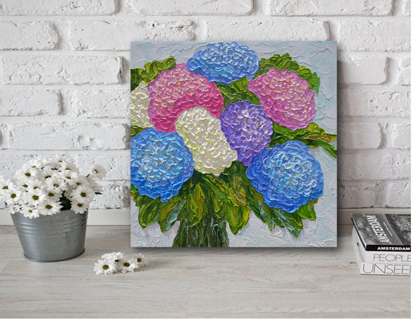 Hydrangea Bouquet, Acrylics on Canvas, 12"x12"