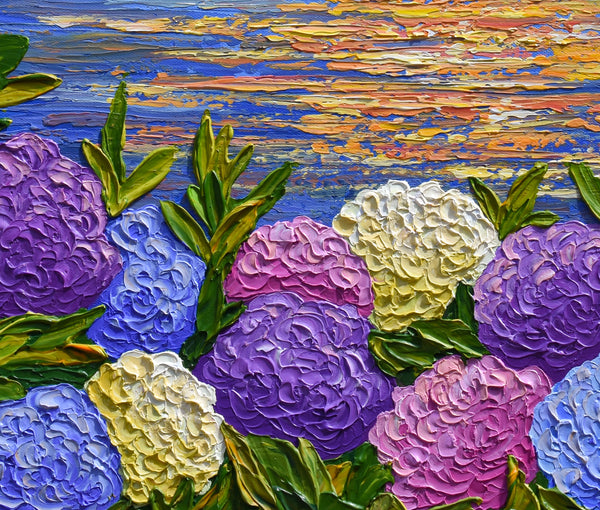 Hydrangeas at Sunset, Acrylics on Canvas, 24"x24"