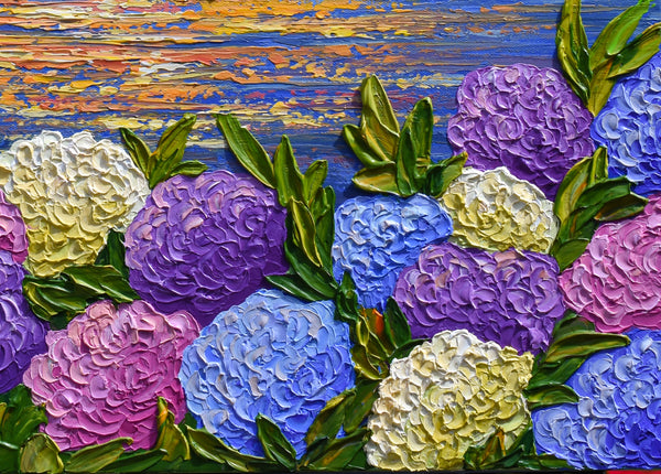 Hydrangeas at Sunset, Acrylics on Canvas, 24"x24"