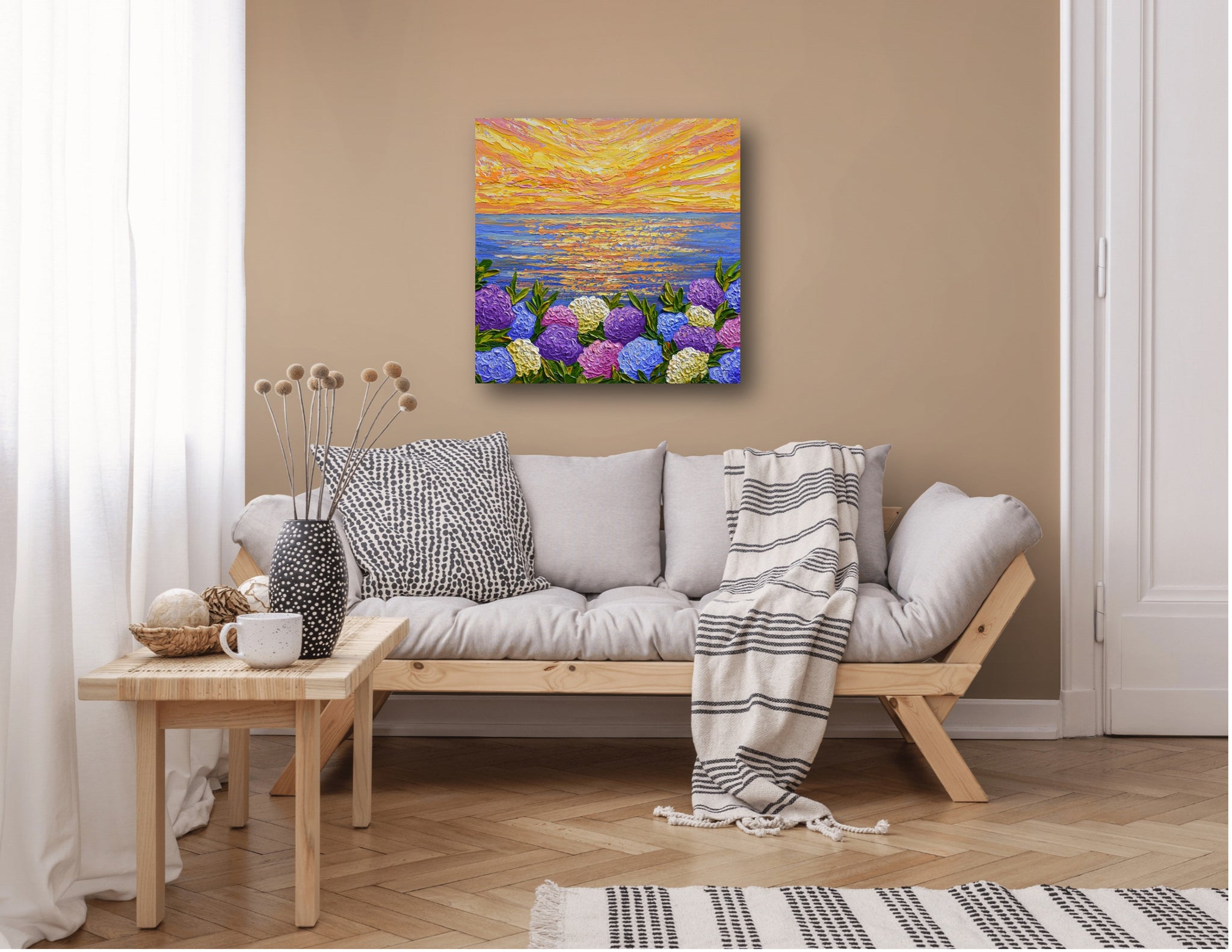 Hydrangeas at Sunset, Original Painting, Acrylics on Canvas, 24