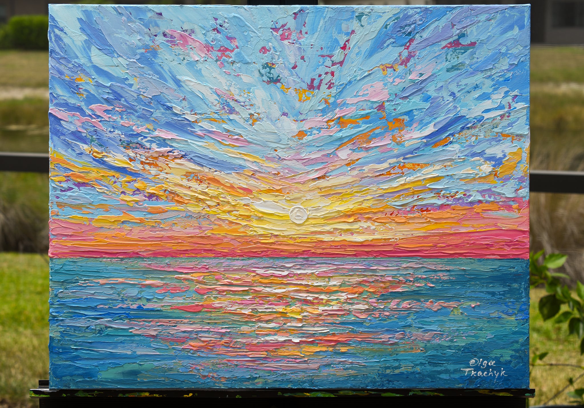 Ocean Sunrise, Original Seascape Painting on Canvas, Impressionism