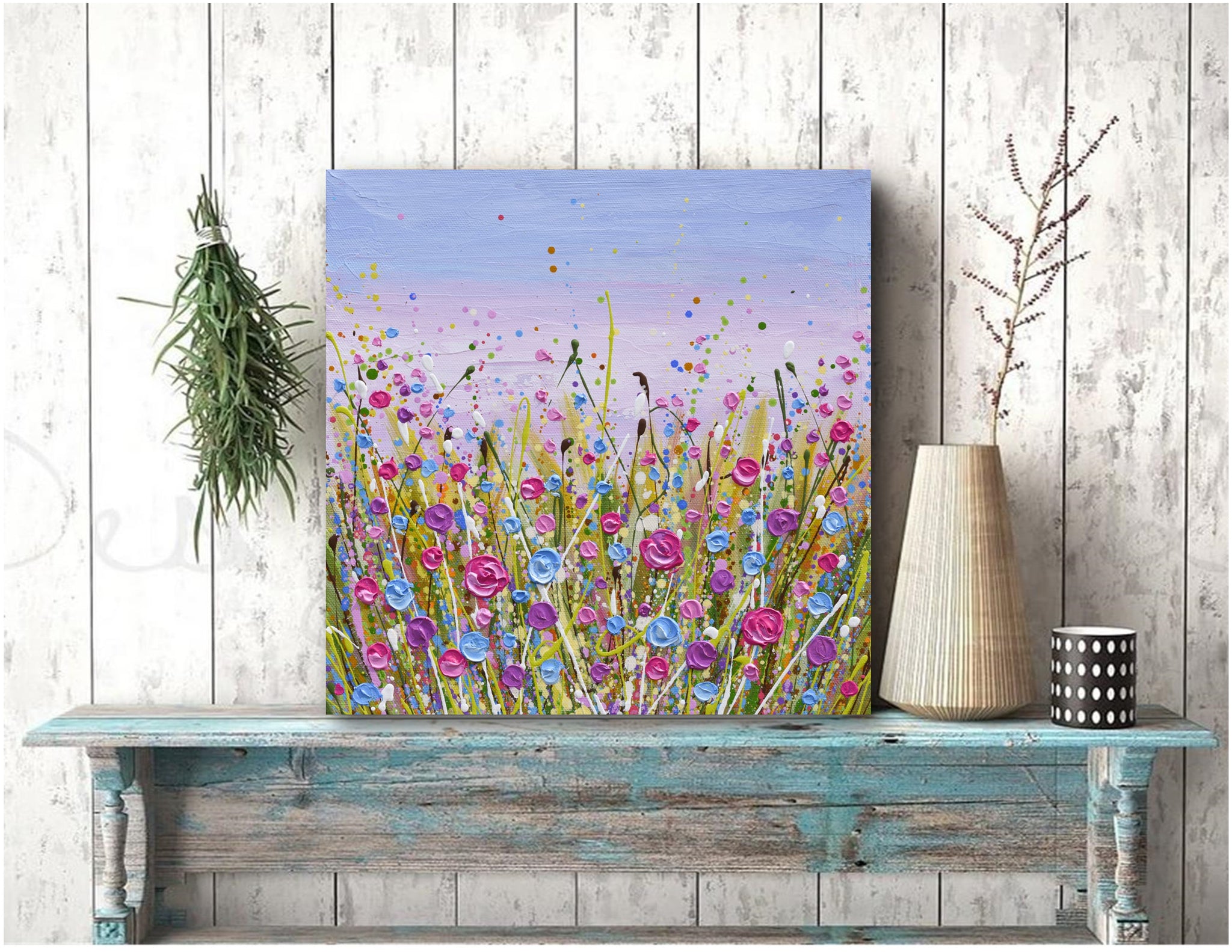 Pink and Blue Wildflowers – Olga Tkachyk Art