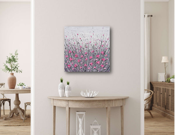 Pink Wildflowers on Gray, 24"x24"