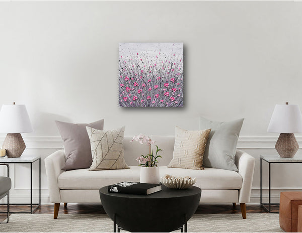 Pink Wildflowers on Gray, 24"x24"