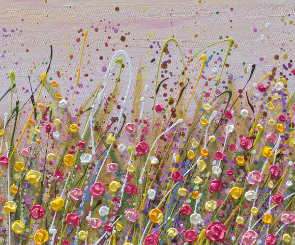 Pink Sky Flower Field, Acrylics on Canvas, 24"x36"