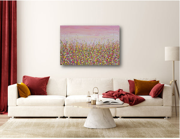 Pink Sky Flower Field, Acrylics on Canvas, 24"x36"