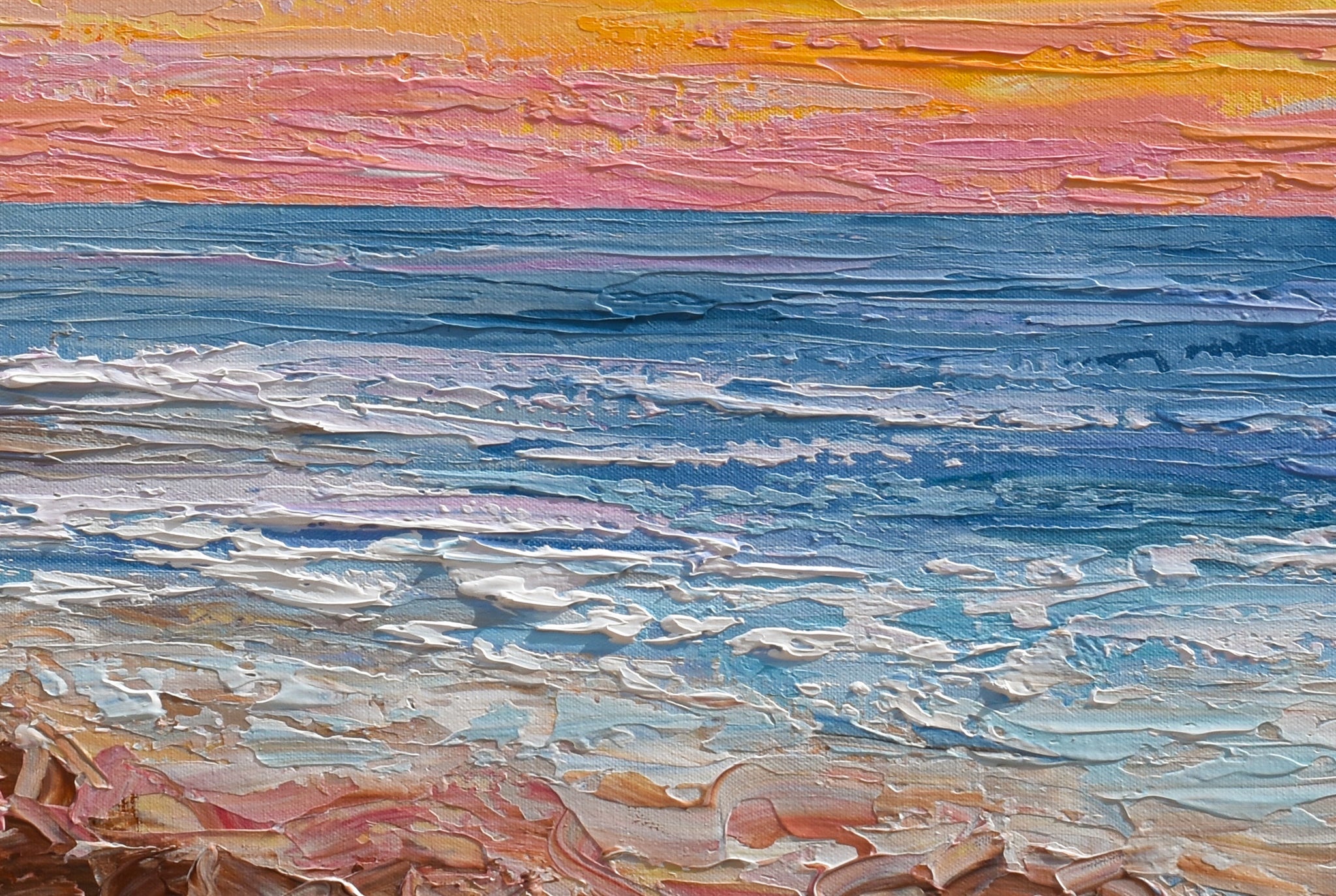 Pink Sunrise, Palette Knife Painting on Canvas, Seascape Art, 48
