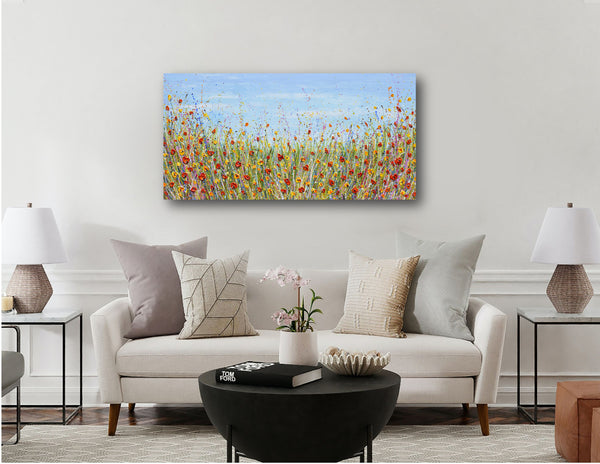 Poppies in July, Acrylics on Canvas, 24"x48"