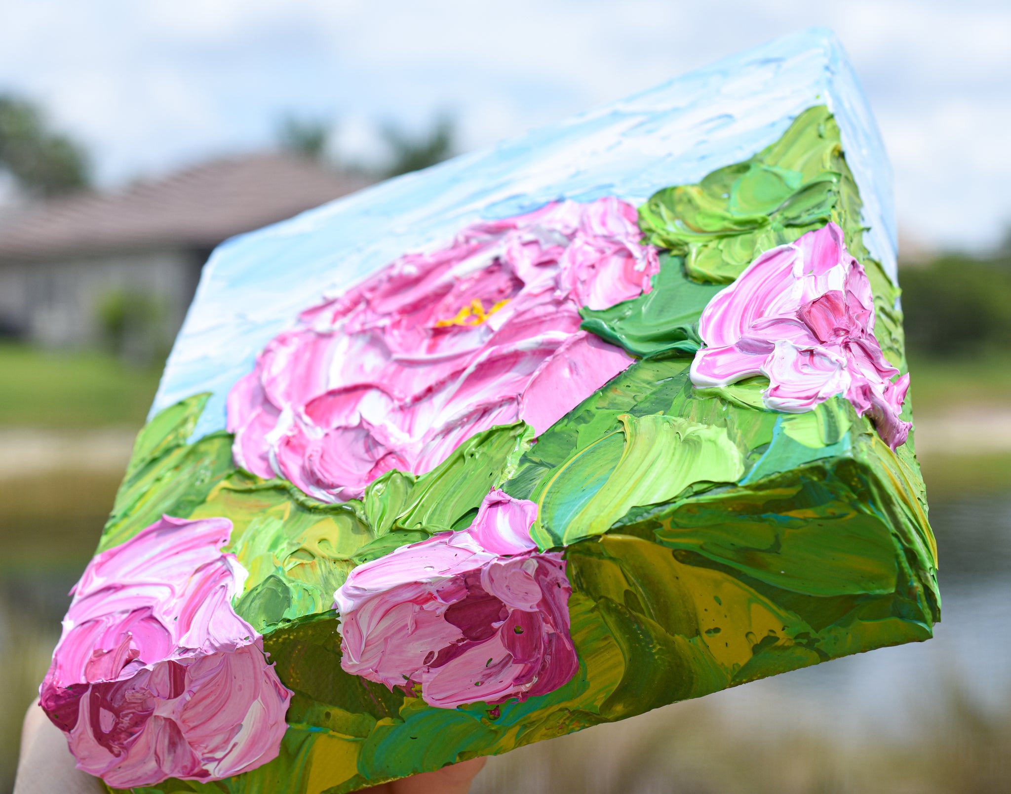 Pink Roses, Impasto Painting on Canvas 6