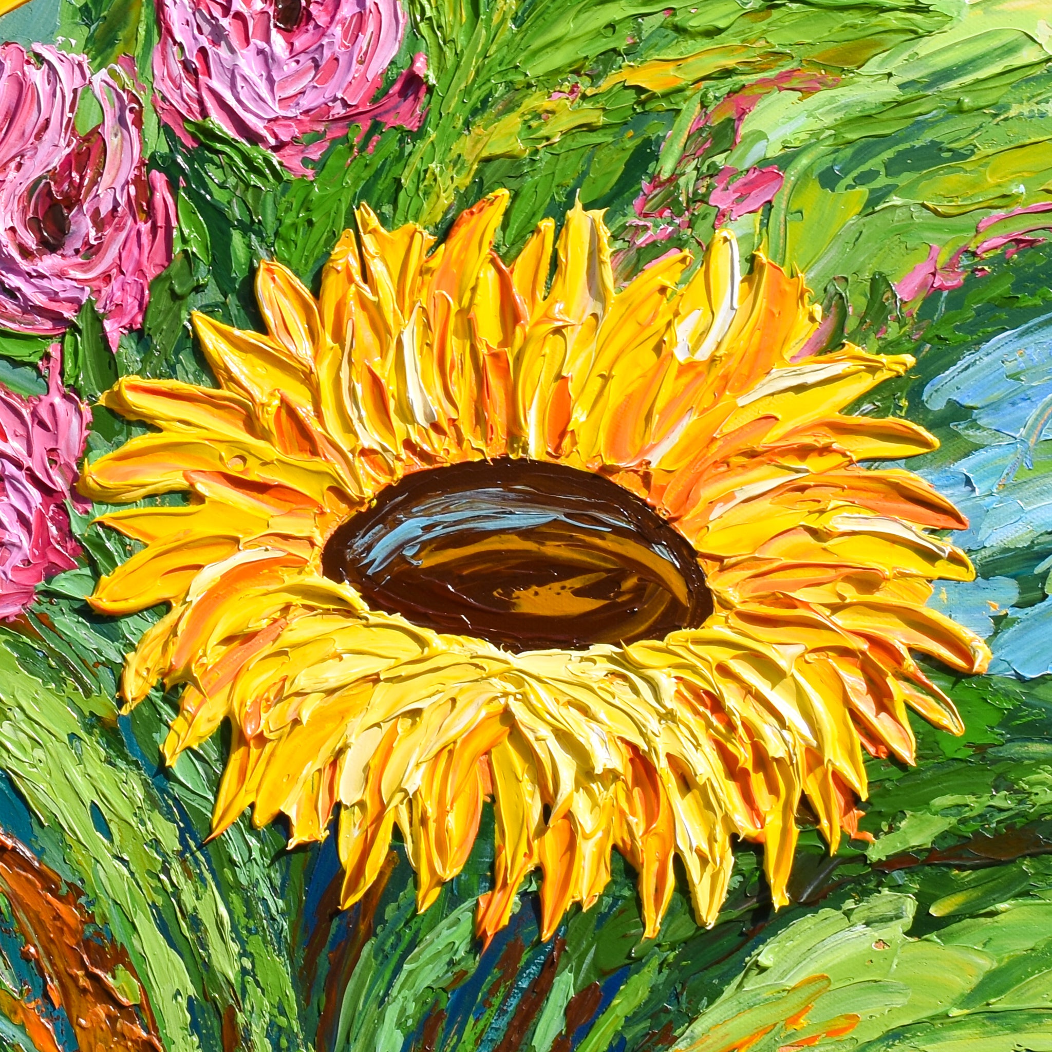 Sunflowers, Acrylics, Original Impasto Painting, Palette Knife Art