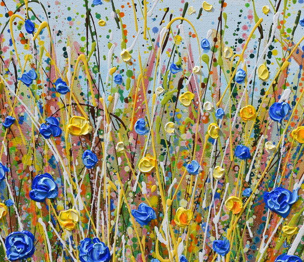 Yellow and Blue Flowers, 20"x20", Acrylics on Canvas