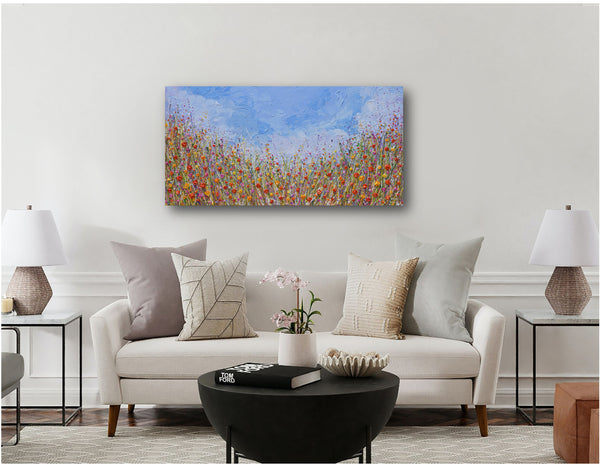 Vibrant Flower Field, Acrylics on Canvas, 24"x48"