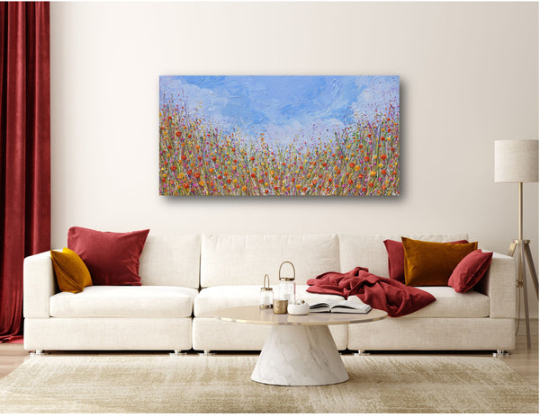 Vibrant Flower Field, Acrylics on Canvas, 24"x48"