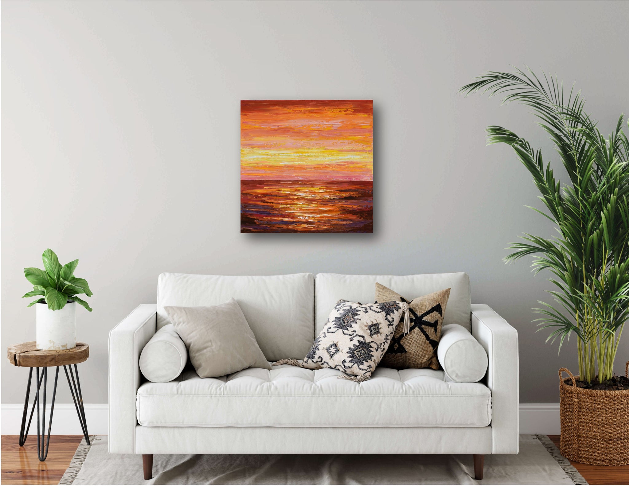Warm Sunset Painting on Canvas, Palette Knife Impressionism
