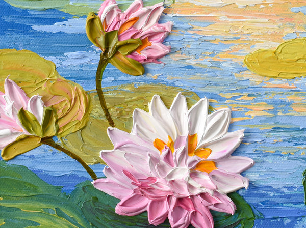 Water Lilies at Sunset, Acrylics, 12"x12"