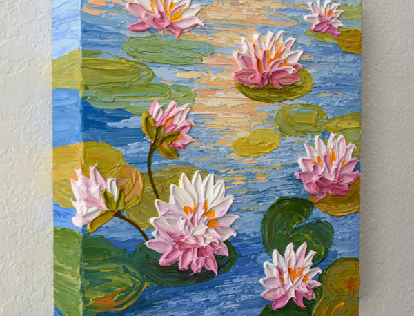 Water Lilies at Sunset, Acrylics, 12"x12"