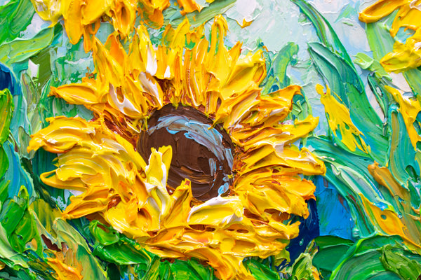 Sunflowers, Impressionist Impasto Painting on Canvas 11"x14"