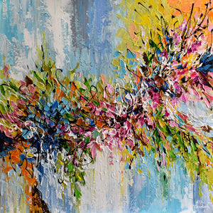Impasto Abstract Colorful Floral Painting, Palette knife Art, handpainted