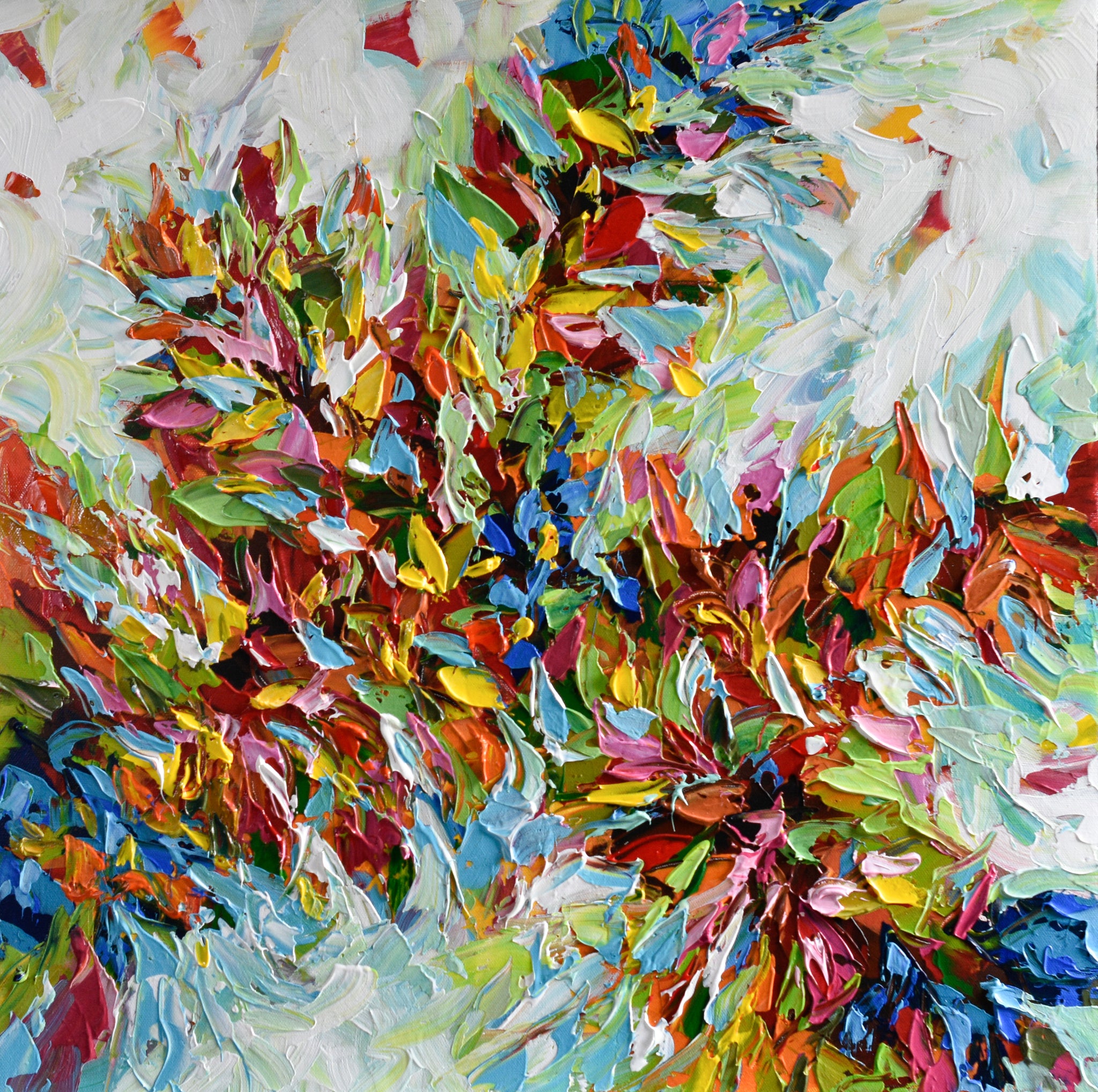 Flower burst, abstract floral painting on canvas, acrylic, textured art – Olga Tkachyk Art