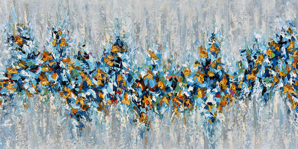 Dream Big, Abstract Blue Yellow Painting on Canvas, Acrylic, 24"x48"