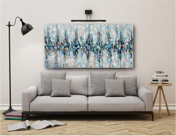 City Lights, Abstract Acrylic Painting on Canvas, 24"x48"