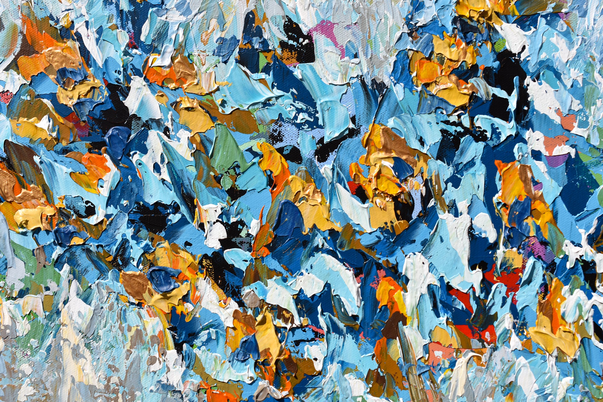 Dream Big, Abstract Blue Yellow Painting on Canvas, Acrylic, 24