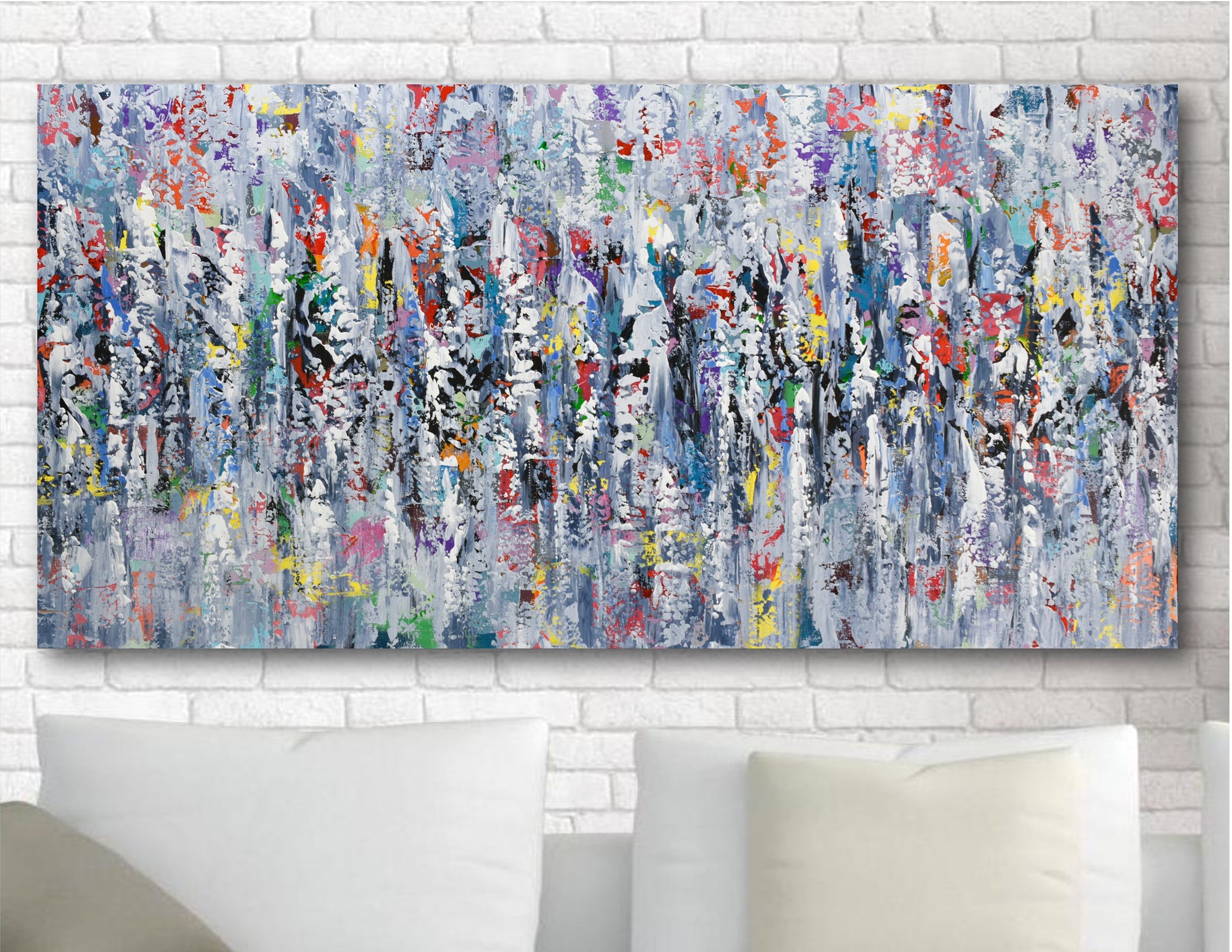 Colors of Joy, Abstract Colorful Painting on Canvas, Acrylic, 24"x48"