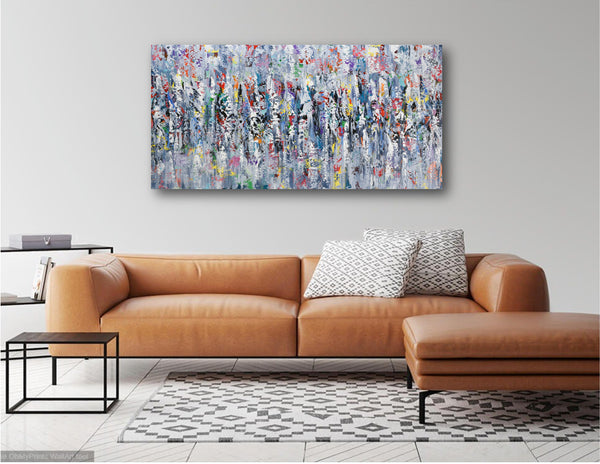 Colors of Joy, Abstract Colorful Painting on Canvas, Acrylic, 24"x48"