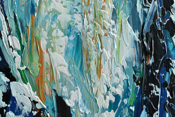Early Spring III, Large Blue Original Abstract Painting, 24"x48"