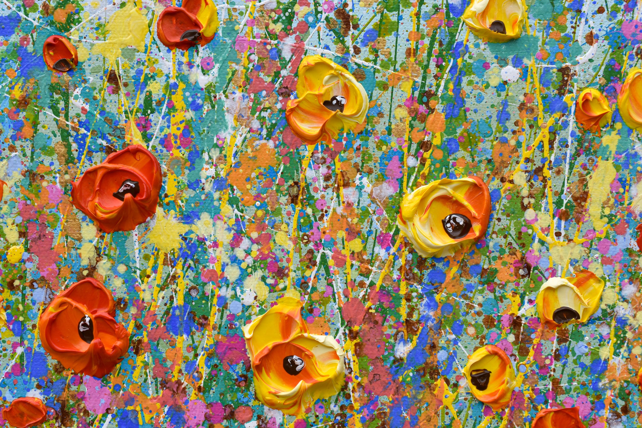 Colorful Flower Field, Abstract Floral Painting on Canvas, 24