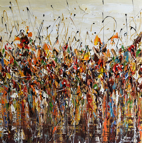 Autumn joy, Abstract Landscape, Acrylic, 24"x24"