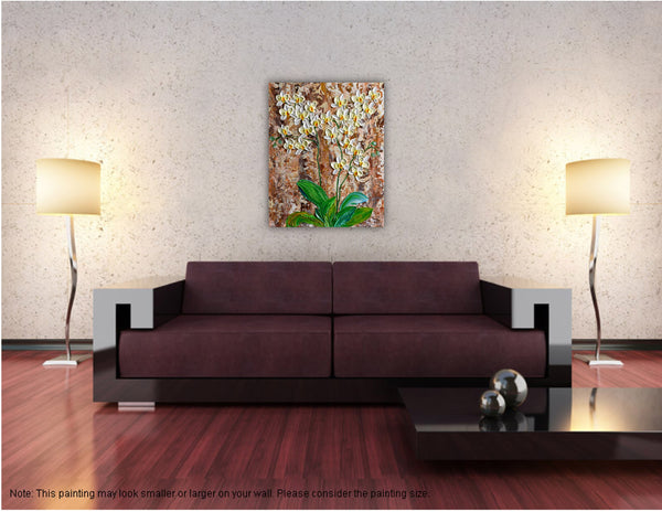 Ivory Orchid, Impasto Floral Painting, 16"x20"