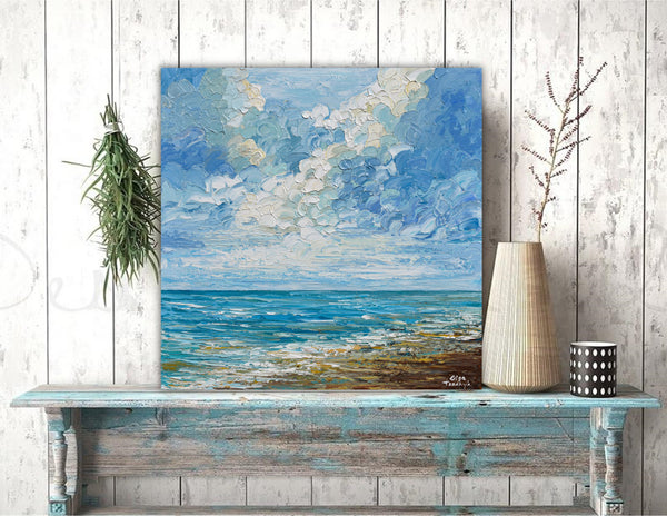 Ocean Clouds, Acrylic on Canvas, Palette Knife, 24"x24"