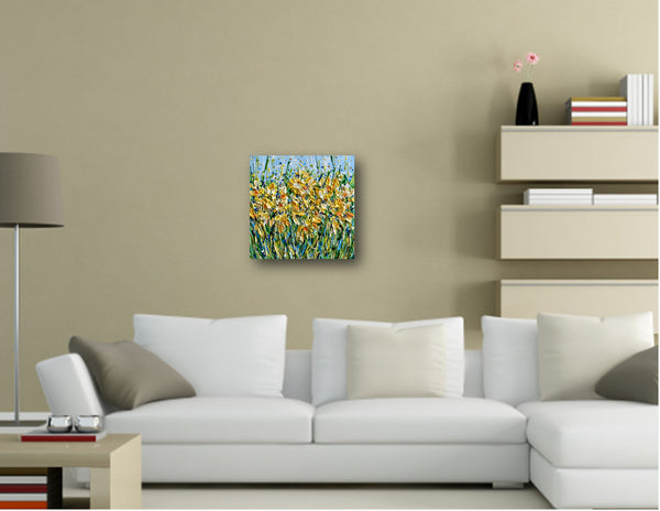 Daffodils, Abstract Floral Painting, 10"x10"