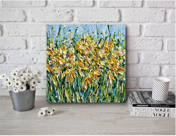 Daffodils, Abstract Floral Painting, 10"x10"