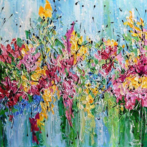 Colorful Abstract Floral Painting on Canvas, impasto artwork, palette knife wall art canvas