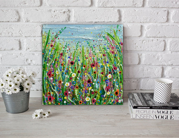 Spring Meadow, Impasto Floral Painting, Acrylics 10"x10"