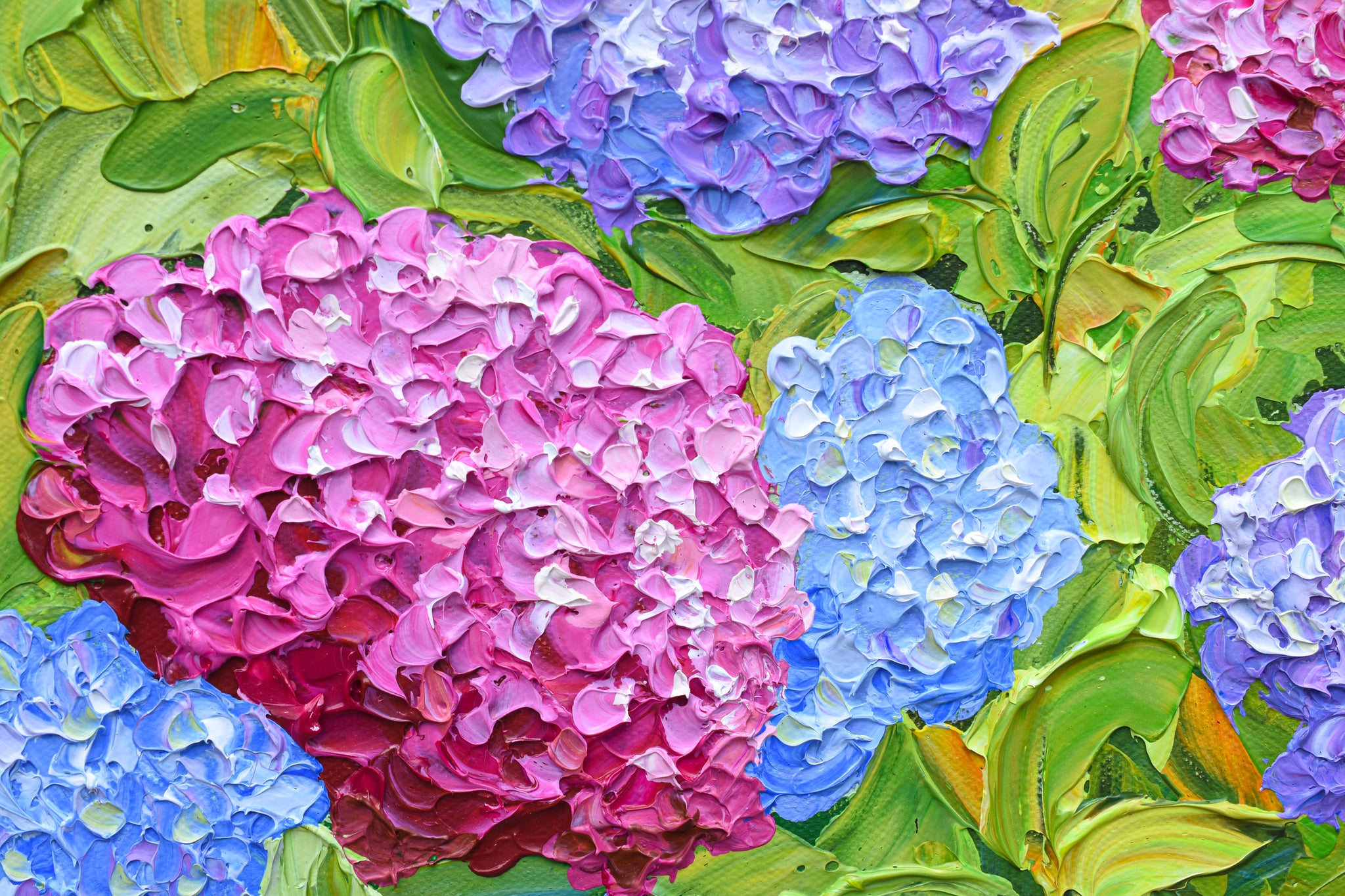 Hydrangea Bush, Deep Impasto Painting on Canvas, Art Gift for
