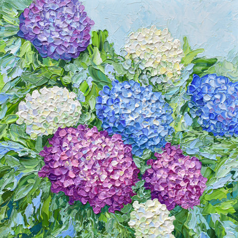 Hydrangea Blooms, Abstract Floral Painting, 12"x12"