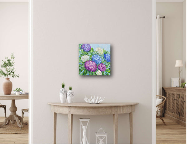 Hydrangea Blooms, Abstract Floral Painting, 12"x12"