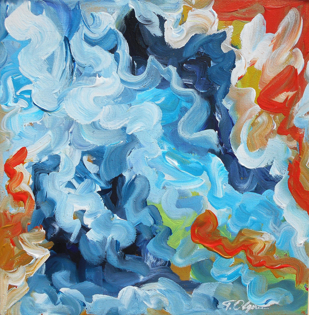Small Abstract Painting, Modern Blue Original Artwork on Canvas 12x12 ...