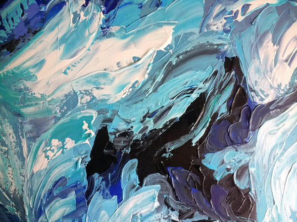 Blue Mountains, Abstract Acrylic Painting on Canvas, 24"x36"